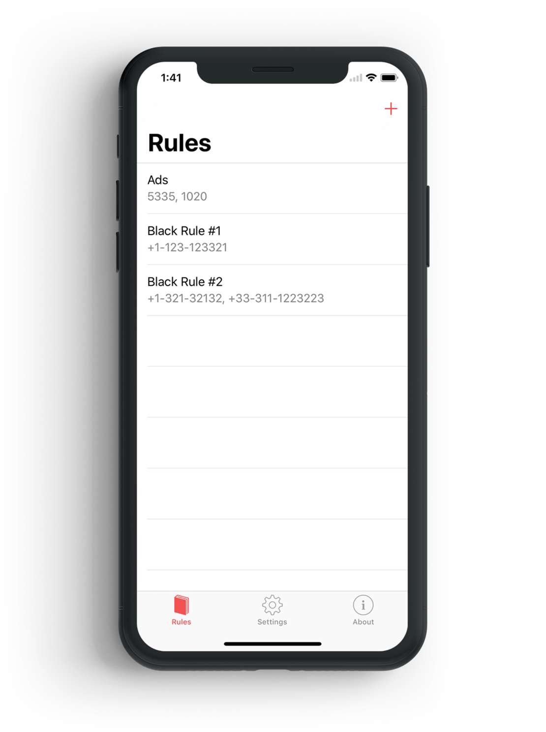 iPhone spam filter CallHound - Rules screen