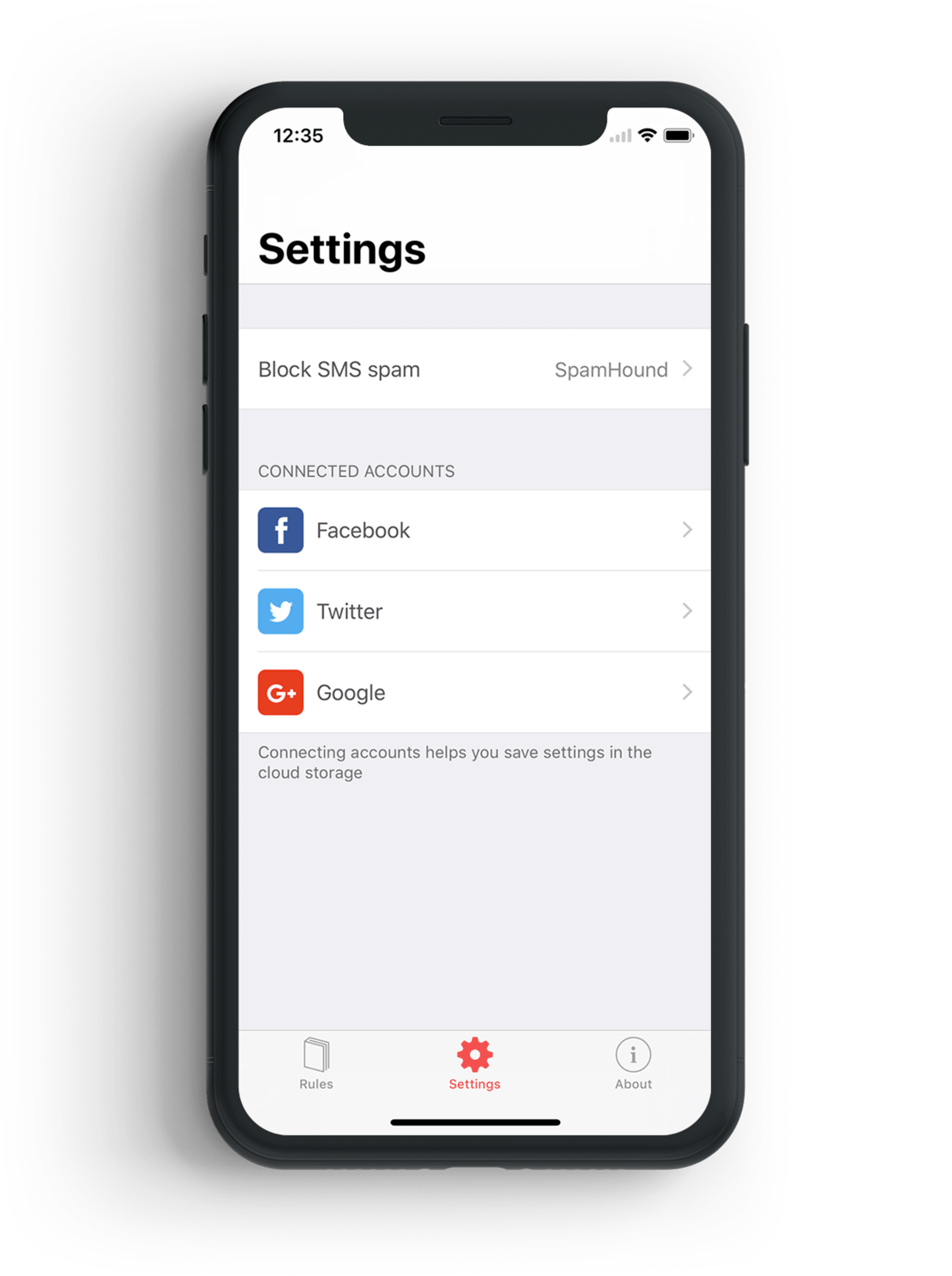 iPhone spam filter app CallHound - Settings screen